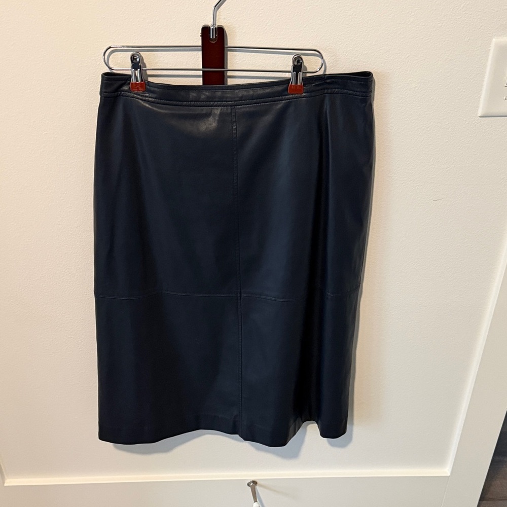 Jcrew Classic Navy Leather Pencil Skirt size 12